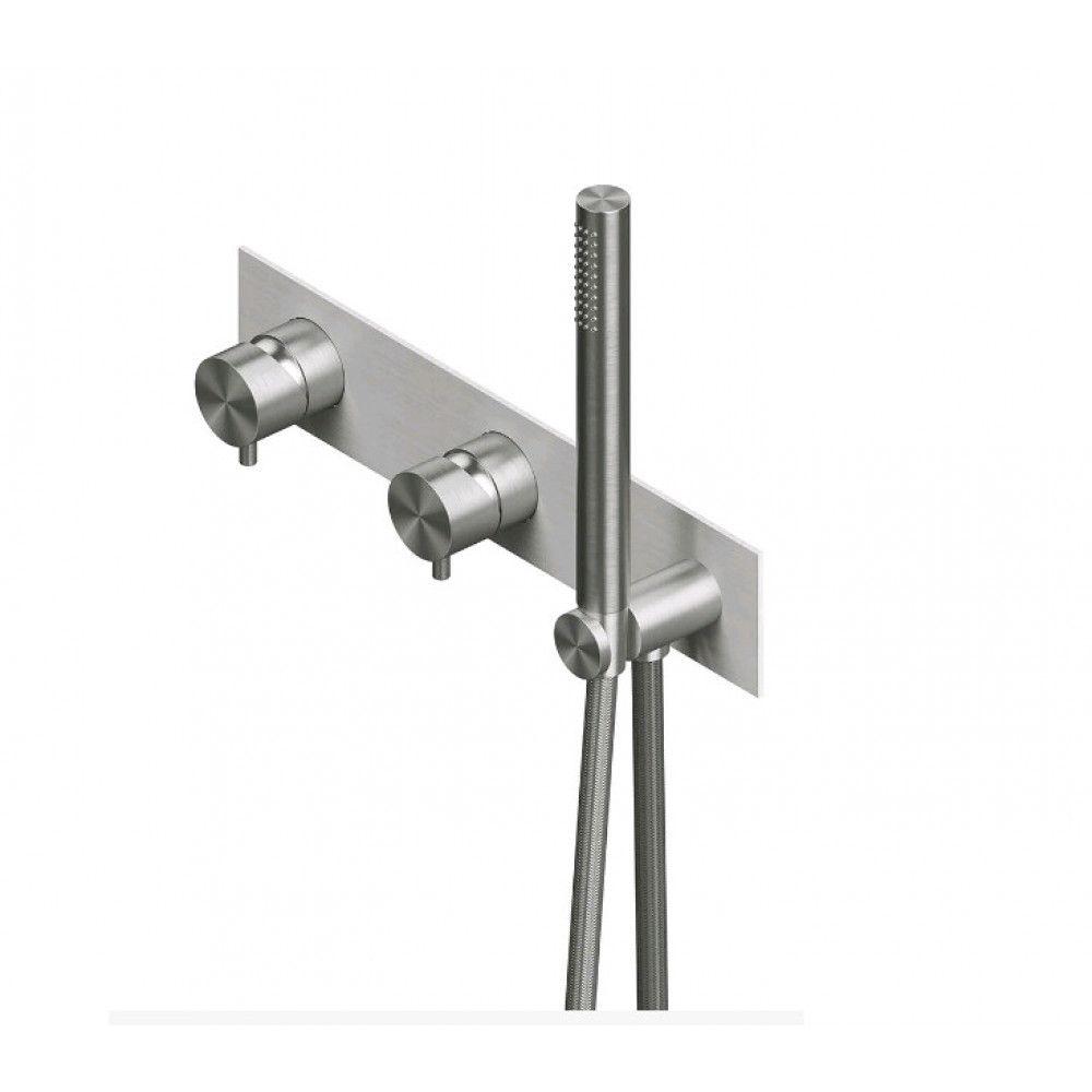 Смеситель для душа, Quadro design, Source, на 2 потребителя, цвет-сталь шлифованная/брашированная (Steel Brushed)