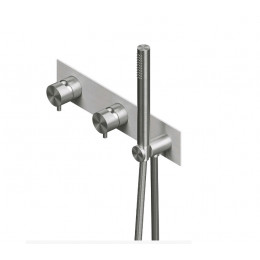 Смеситель для душа, Quadro design, Source, на 2 потребителя, цвет-сталь шлифованная/брашированная (Steel Brushed)