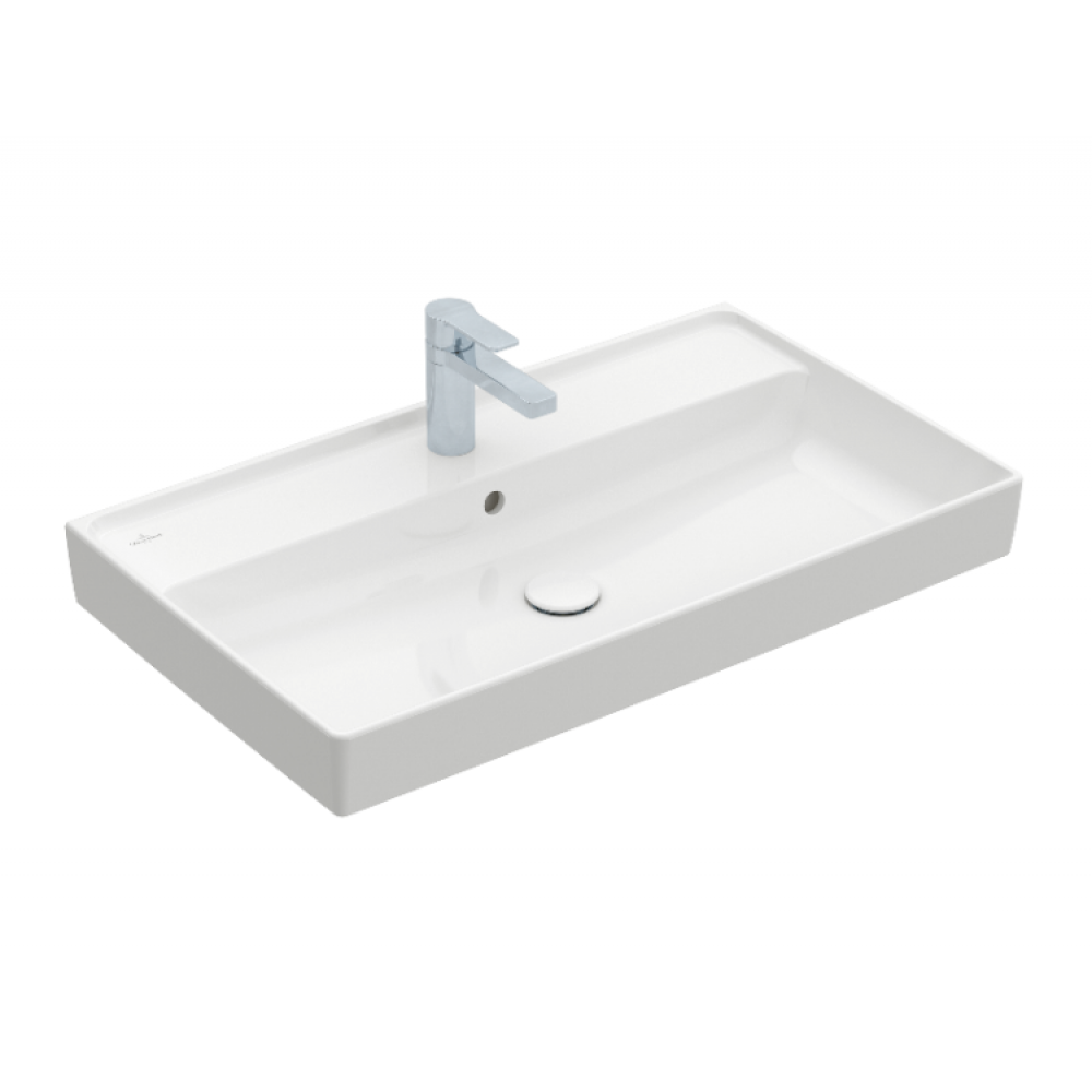 Раковина, Villeroy&Boch, Collaro, шг 800*470, отверстия для смесителя-1 сквозное, 2 промаркированных, CeramicPlus, цвет-альпийский белый