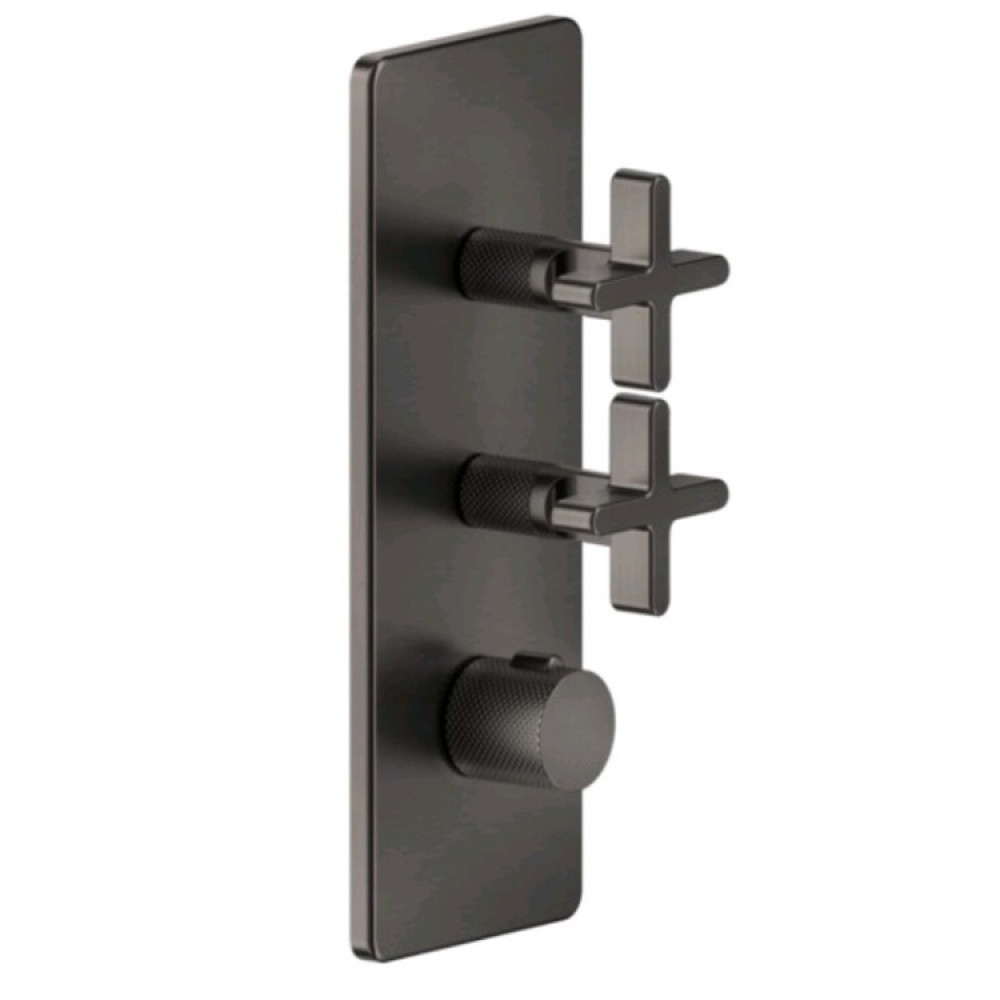 Смеситель для душа, Gessi, Inciso Bath&Shower, на 2 потребителя, цвет-Black Metal Brushed PVD