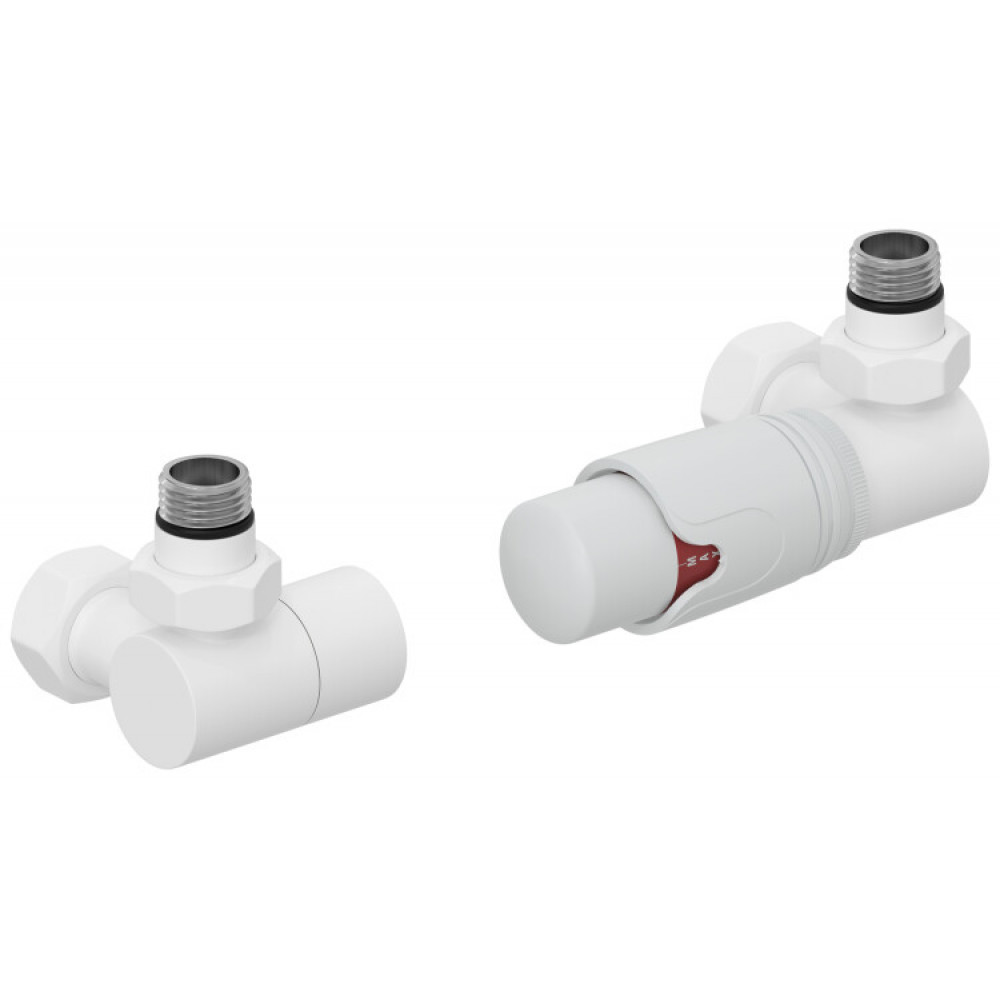 Терморегулятор, Сунержа, 3D, автоматический, G 1/2" НР х G 3/4" НГ, набор, правый, цвет-белый матовый