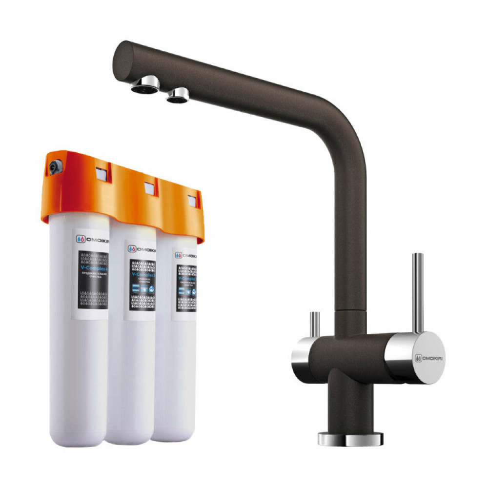 Смеситель для кухни, OMOIKIRI, Nagano, цвет-темный шоколад + водоочиститель PURE DROP Lite