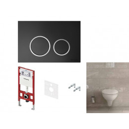 Комплект, TECE, TECEbasic, унитаз+инсталляция+клавиша смыва, цвет унитаза-белый, цвет клавиши-черный матовый с хромированным контуром клавиш