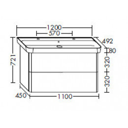 Тумба под раковину, Burg, Iveo, шгв 1200*492*721, с светодиодной подсветкой, раковина-в комплекте, цвет-Flanelle oak decor