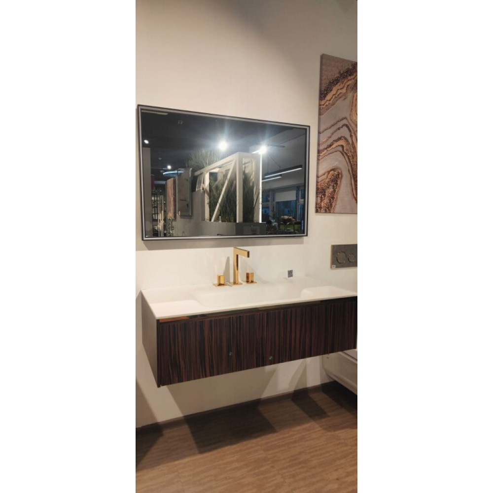 Комплект мебели, Oasis, Eden, тумба под раковину с боковыми панелями + столешница +зеркало с подсветкой, цвет рамы-черный матовый, цвет тумбы-Makassar