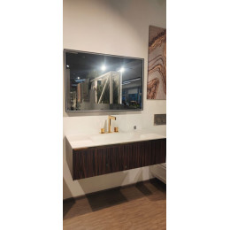 Комплект мебели, Oasis, Eden, тумба под раковину с боковыми панелями + столешница +зеркало с подсветкой, цвет рамы-черный матовый, цвет тумбы-Makassar