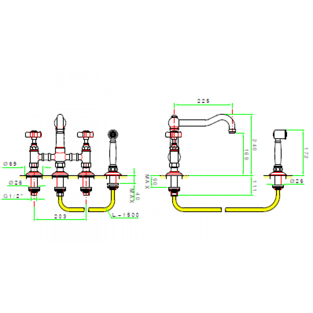 Смеситель для кухни, Nicolazzi, Dames Anglaises, цвет-Raw Brass