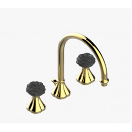 Смеситель для раковины, THG, Camelia Black Crystal, ручки-цветок камелии в черном цвете, цвет-золотистый PVD