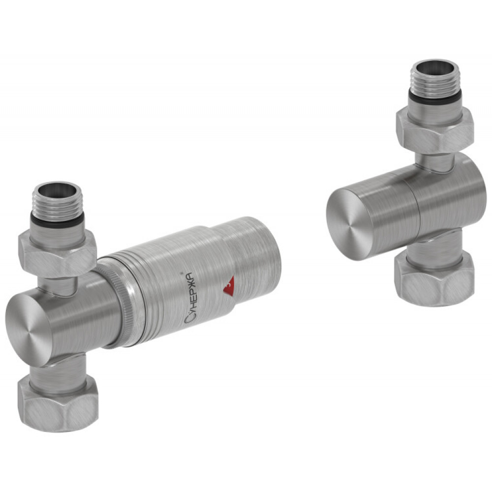 Терморегулятор, Сунержа, автоматический, G 1/2" НР х G 3/4" НГ, набор, прямой, цвет-сатин/сталь (без покрытия)