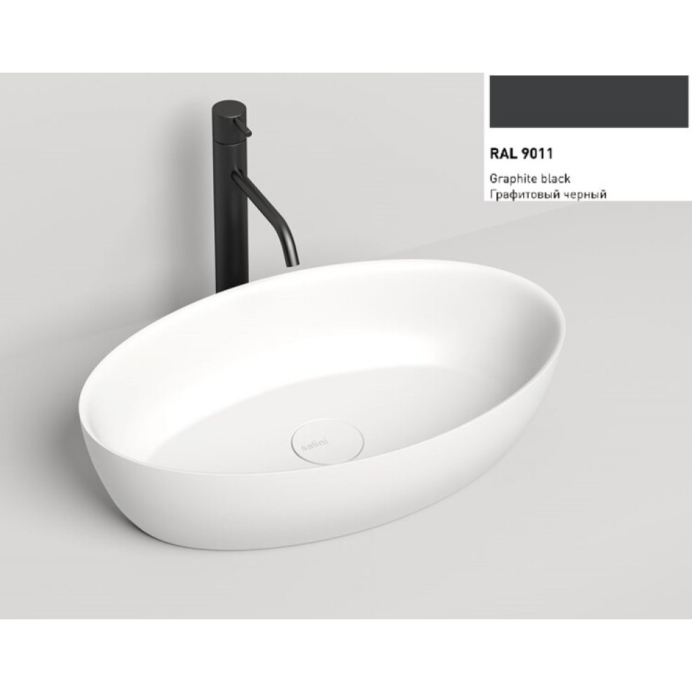 Раковина, Salini, ALDA 01, шгв 580*350*150, отверстия для смесителя-отсутствуют, цвет снаружи-RAL9011 матовый, цвет внутри-белый матовый