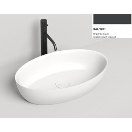 Раковина, Salini, ALDA 01, шгв 580*350*150, отверстия для смесителя-отсутствуют, цвет снаружи-RAL9011 матовый, цвет внутри-белый матовый