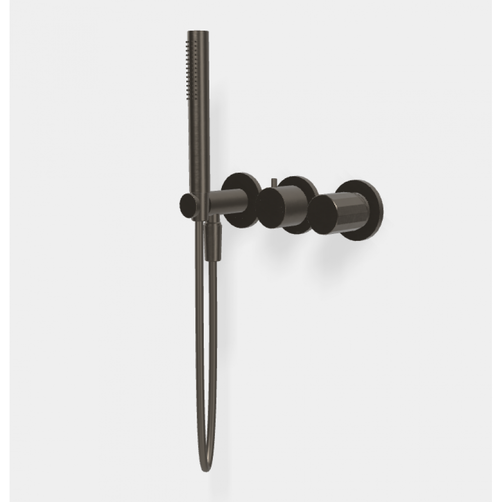 Смеситель для душа, Fima Carlo Frattini, Spillo Tech, V COLLECTION, на 2 потребителя, цвет-брашированный черный хром