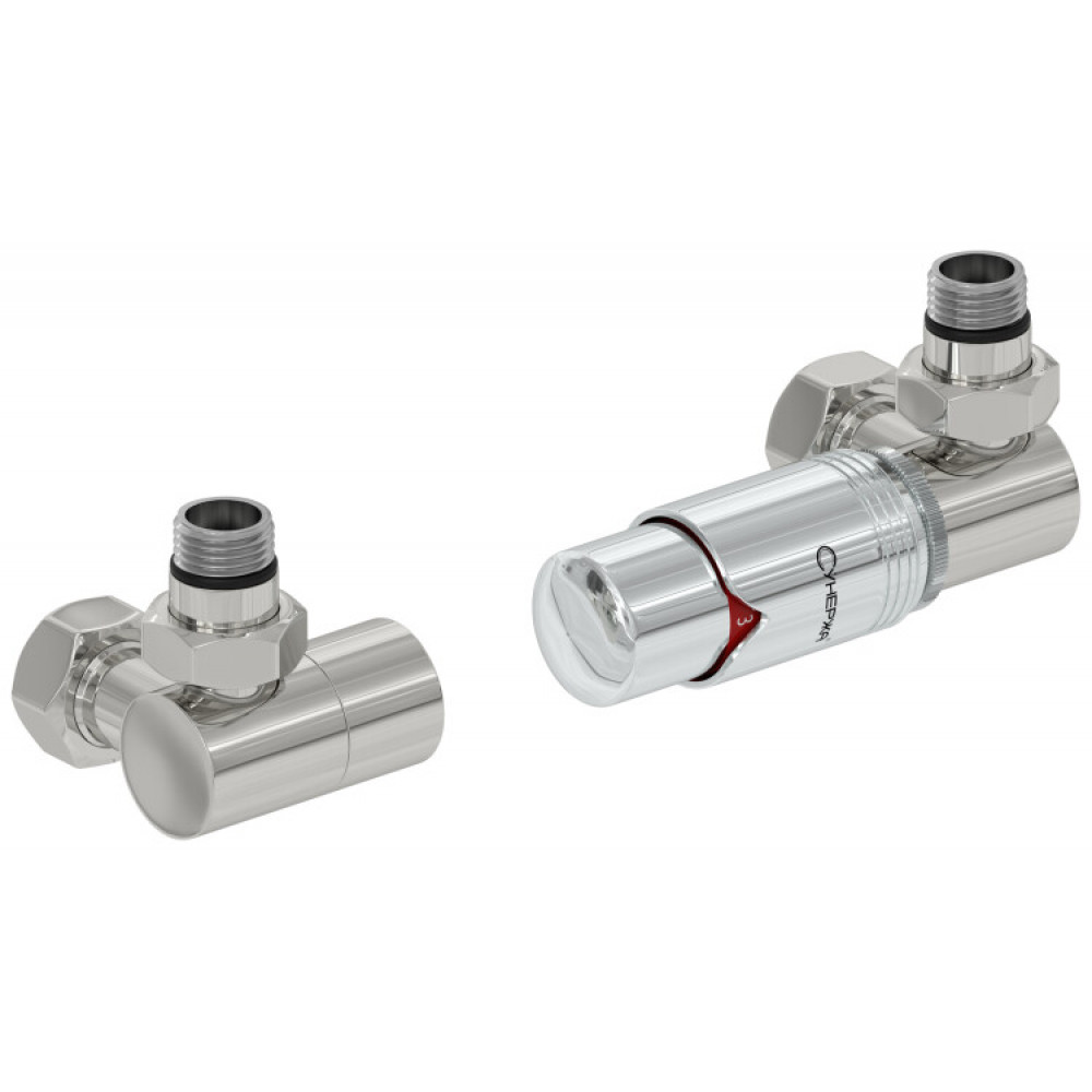 Терморегулятор, Сунержа, 3D, автоматический, G 1/2" НР х G 3/4" НГ, набор, правый, цвет-сталь без покрытия/хром