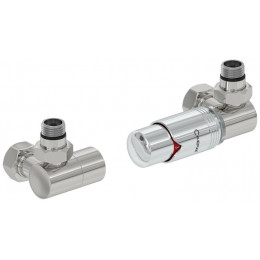 Терморегулятор, Сунержа, 3D, автоматический, G 1/2" НР х G 3/4" НГ, набор, правый, цвет-сталь без покрытия/хром