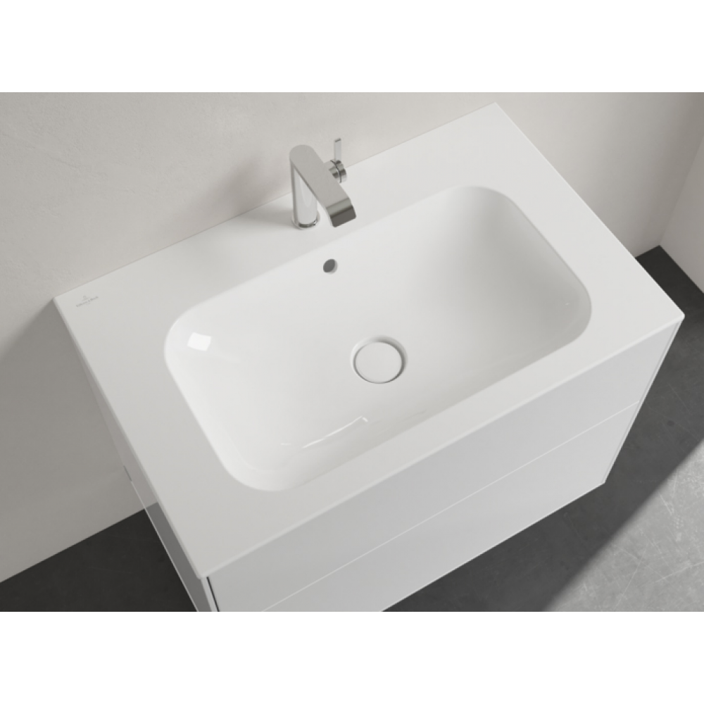 Раковина, Villeroy&Boch, Finion, шгв 800*500*100, отверстия для смесителя-1, CeramicPlus, цвет-камень белый