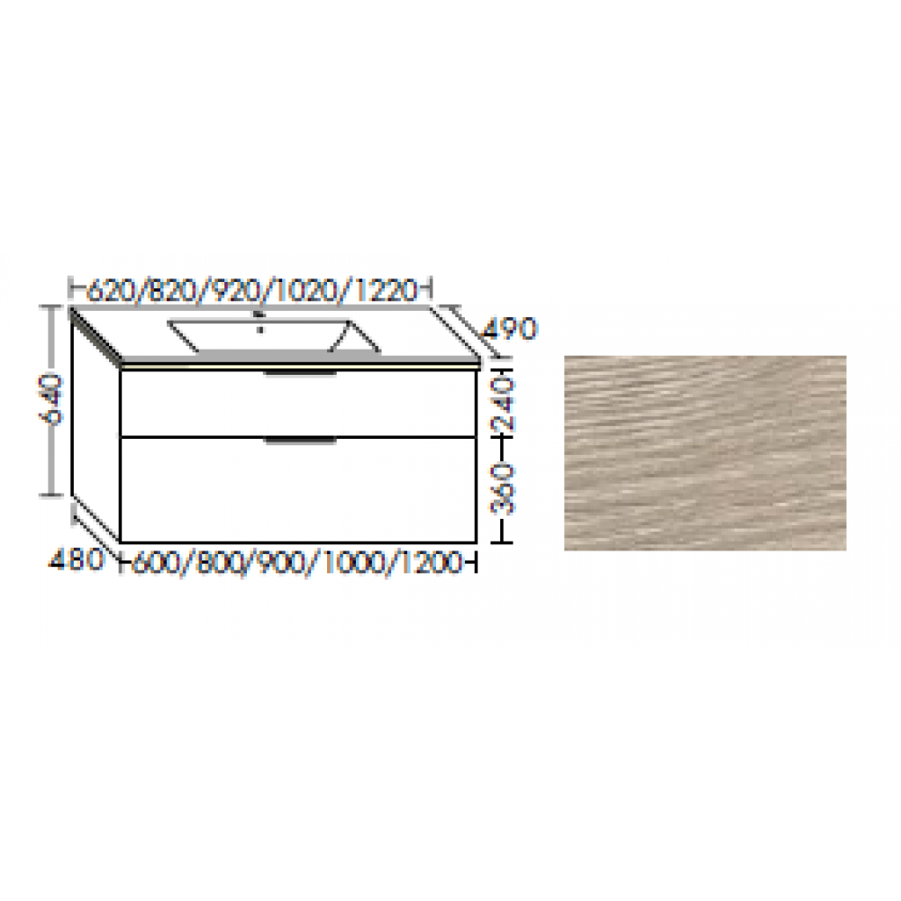 Тумба под раковину, Burg, Eqio, шгв 920*490*640, раковина в комплекте, LED подсветка, цвет-Flanelle oak decor