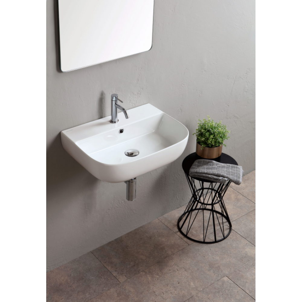 Раковина, Scarabeo, Glam, шгв 550*420*140, отверстия для смесителя-1, цвет-Lime matt