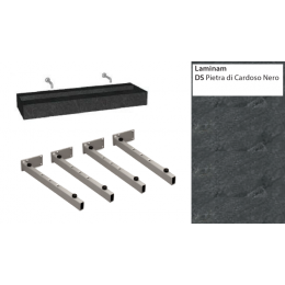 Столешница, ARBI, Free, шгв 1699.9*505*185, вырез под смеситель-отсутствует, Laminam, цвет-Pietra di Cardoso Nero, с 4-мя настенными кронштейнам