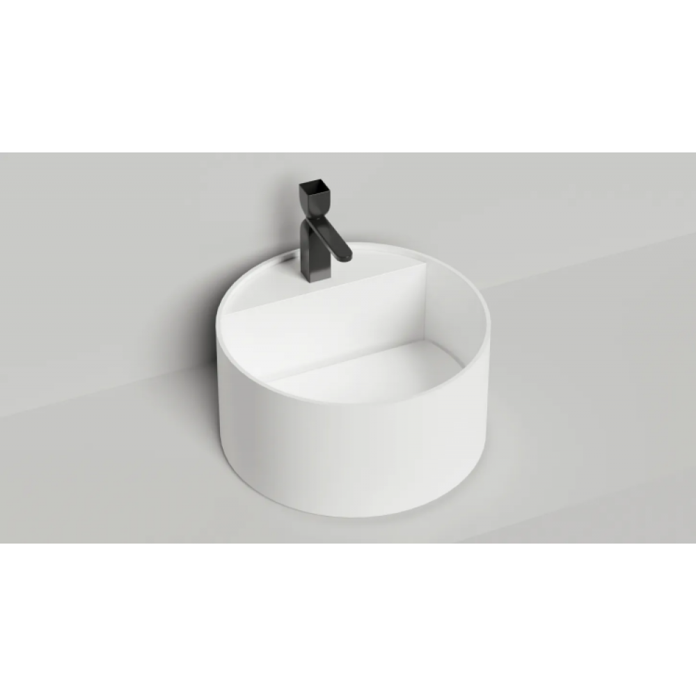 Раковина, Salini, Armonia Round Top 02, шгв 450*450*250, отверстия для смесителя-одно, цвет-RAL5003/белый глянцевый