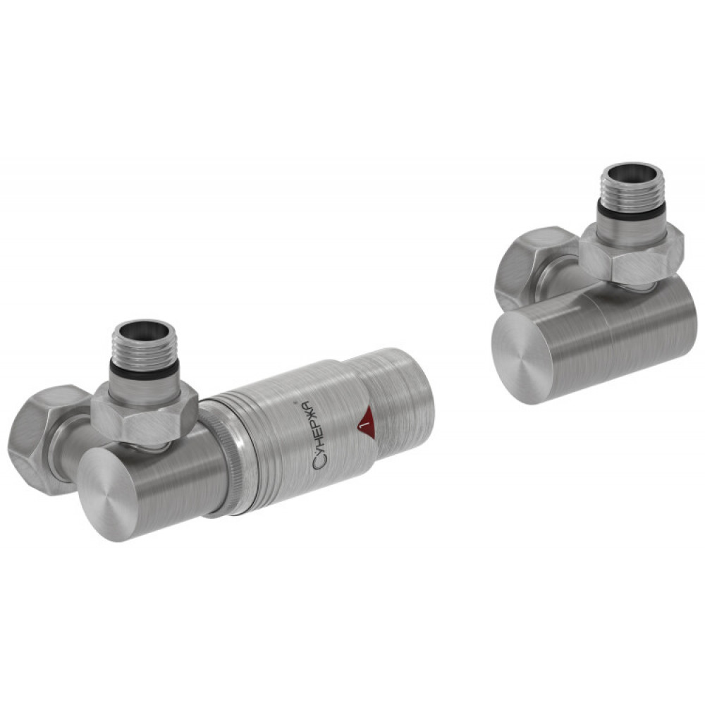Автоматический терморегулятор, Сунержа, 3D, G 1/2" НР х G 3/4" НГ, набор, левый, цвет-сатин/сталь