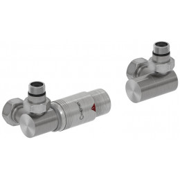 Автоматический терморегулятор, Сунержа, 3D, G 1/2" НР х G 3/4" НГ, набор, левый, цвет-сатин/сталь