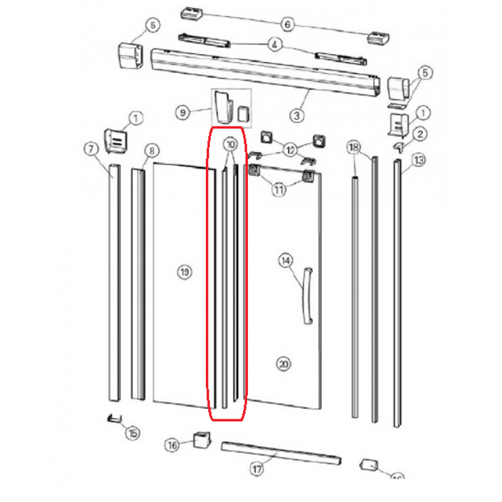 Силиконовые уплотнители, Huppe, Aura, для раздвижной двери, правосторонние