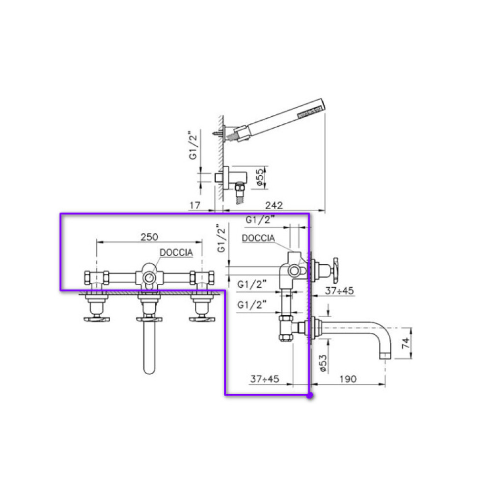 Внутренняя часть, Nicolazzi, назначение-смеситель для ванны и душа, не окрашен