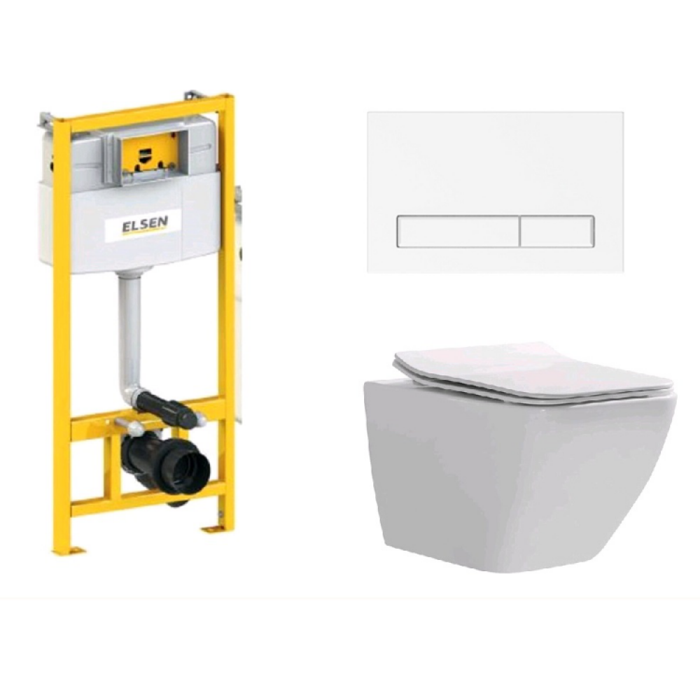 Комплект, ELSEN, E16, унитаз подвесной, шгв 360*530*365 + инсталляция + клавиша смыва, цвет унитаза-белый, цвет клавиши-белый