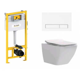 Комплект, ELSEN, E16, унитаз подвесной, шгв 360*530*365 + инсталляция + клавиша смыва, цвет унитаза-белый, цвет клавиши-белый