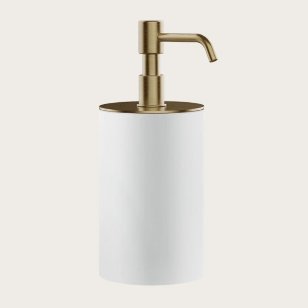 Дозатор для жидкого мыла, Gessi, Rilievo, шгв 75*97*194, цвет дозатора-Warm Bronze Brushed PVD/белый