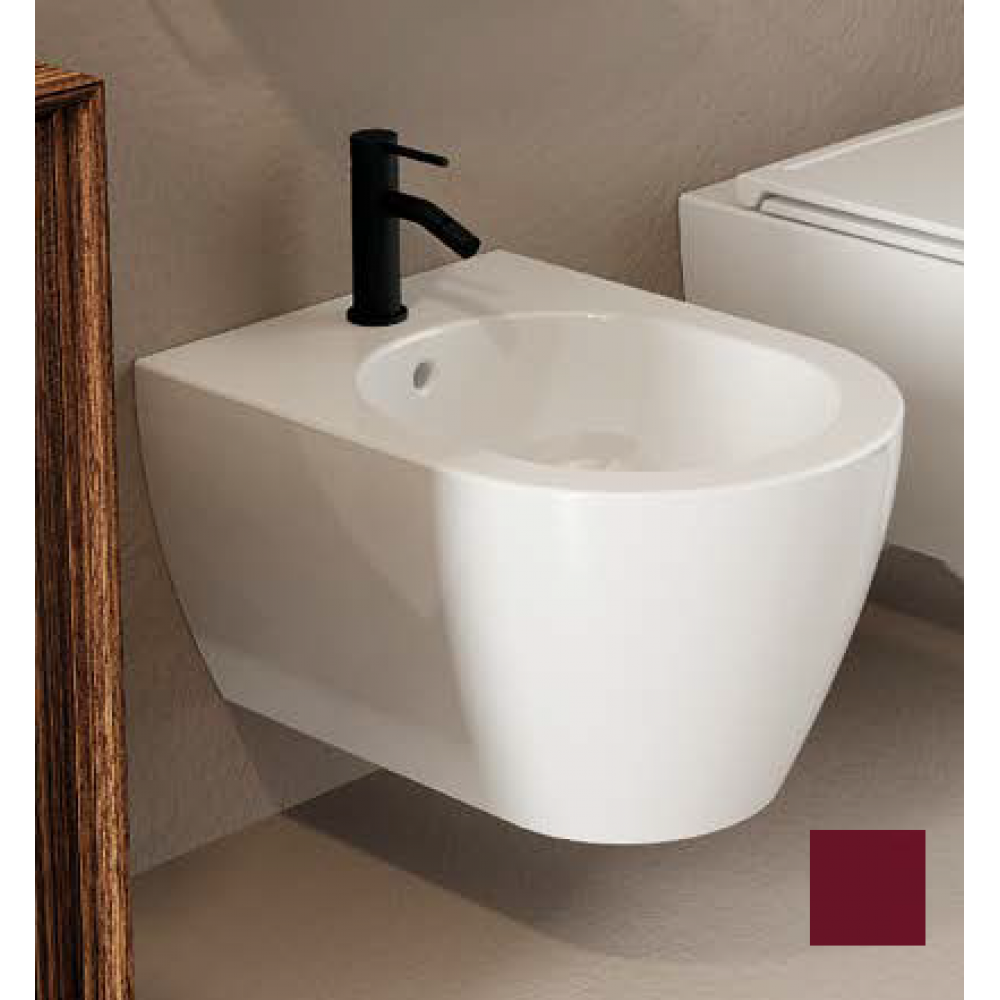 Биде, Scarabeo, Glam, подвесной, шгв 360*550*420, отверстия для смесителя-1, с переливом, цвет-Cherry