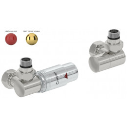 Автоматический терморегулятор, Сунержа, 3D, G 1/2" НР х G 3/4" НГ, набор, левый, цвет-RAL 3000 (Огненно-красный)/золото