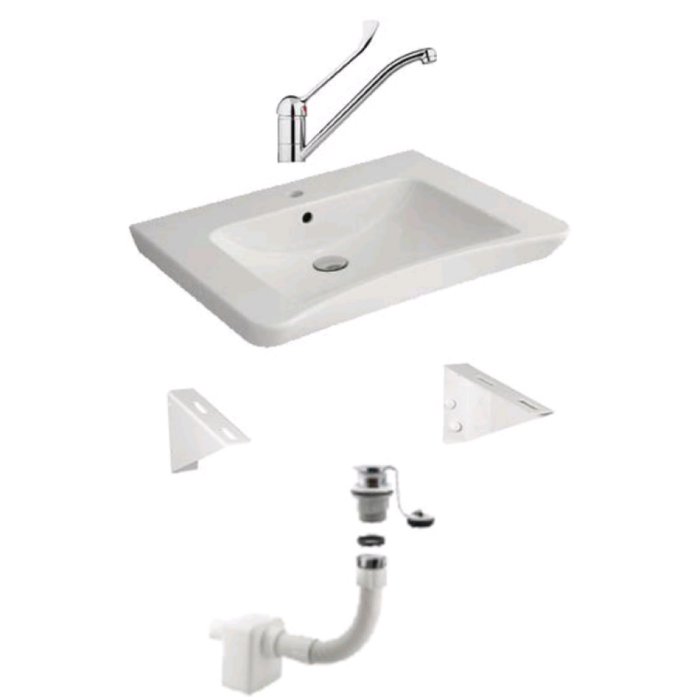 Раковина, Nofer, шгв 650*525*155, в комплекте-крепление неподвижное, смеситель с рычагом, сифон, цвет-белый