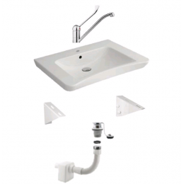 Раковина, Nofer, шгв 650*525*155, в комплекте-крепление неподвижное, смеситель с рычагом, сифон, цвет-белый