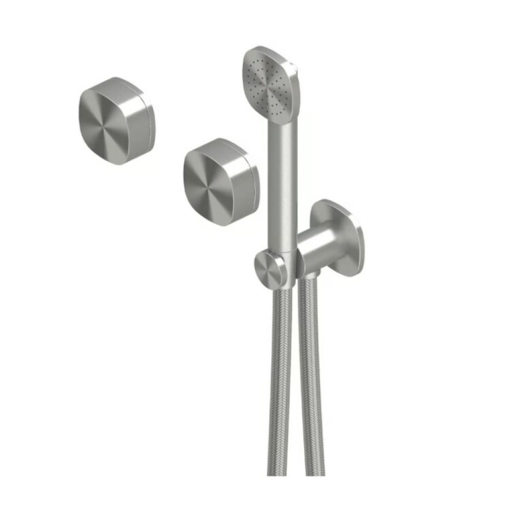 Смеситель для душа, Quadro design, SUPER, на 2 потребителя, цвет-сталь брашированная