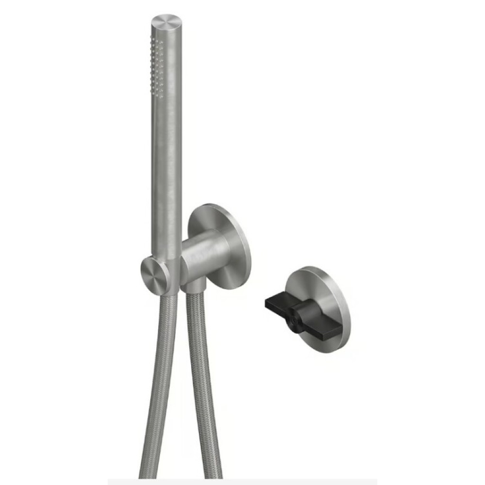 Смеситель для ванны и душа, Quadro design, Valvola01, цвет-сталь брашированная/золото черное