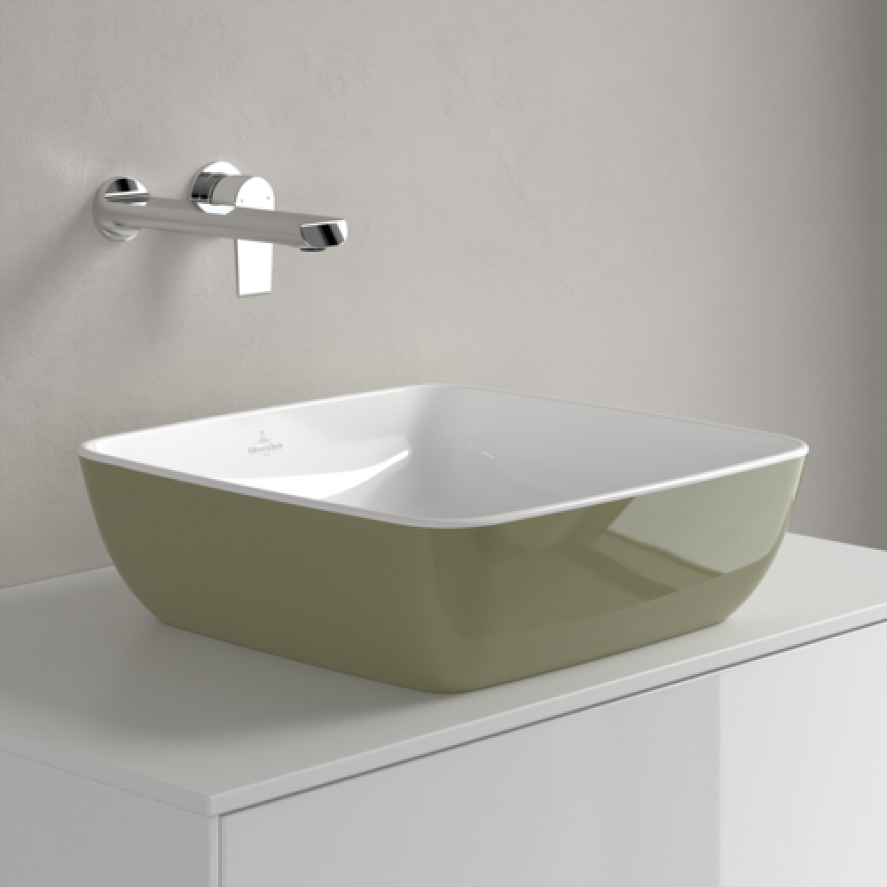 Раковина, Villeroy&Boch, Artis, шгв 410*410*130, отверстия для смесителя-отсутствуют, цвет снаружи/внутри-Sage Green/белый