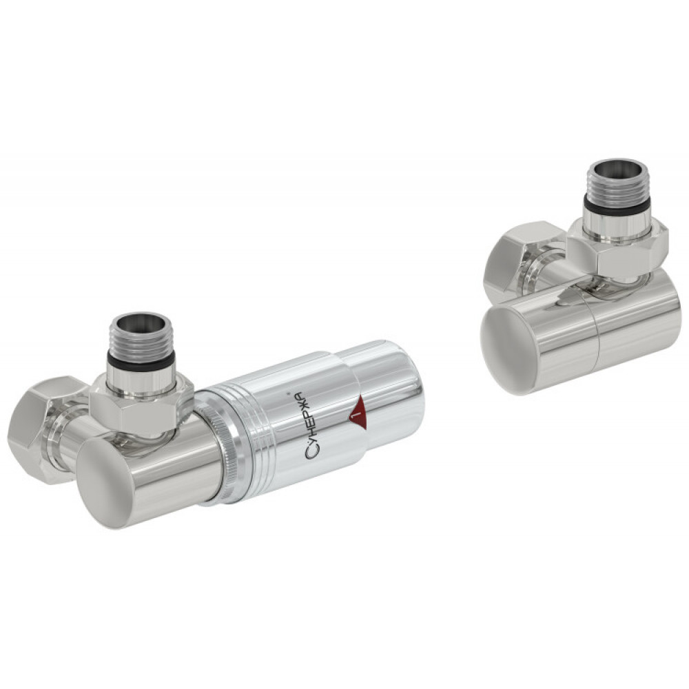 Автоматический терморегулятор, Сунержа, 3D, G 1/2" НР х G 3/4" НГ, набор, левый, цвет-сталь без покрытия/хром