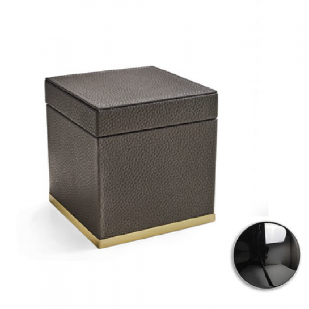 Контейнер, 3SC, Milano, настольный, шгв 140*140*140, цвет-коричневая кожа/никель черный полированный