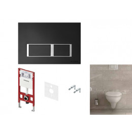 Комплект, TECE, TECEbasic, унитаз+инсталляция+клавиша смыва, цвет унитаза-белый, цвет клавиши-черный матовый с хромированным контуром клавиш