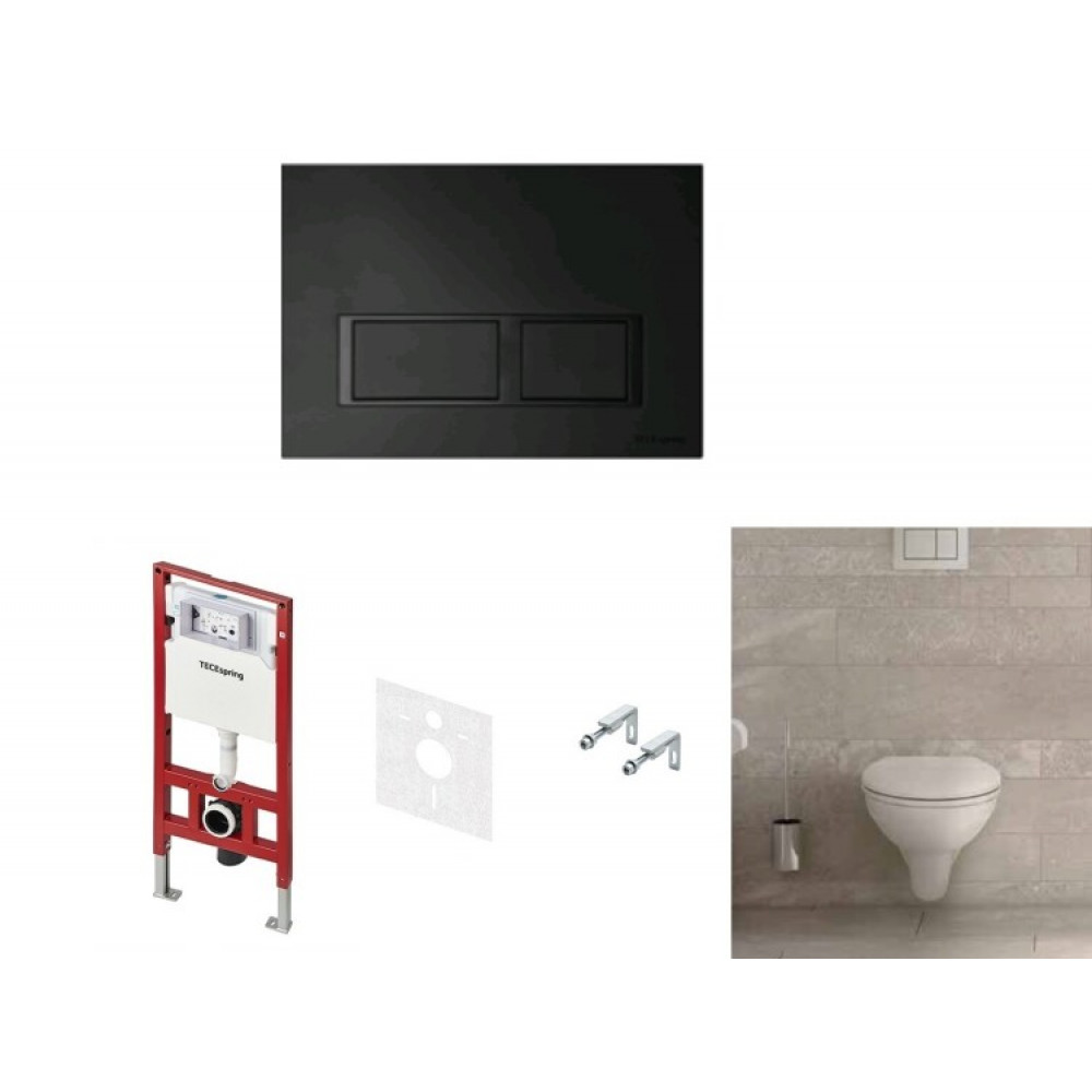 Комплект, TECE, TECEbasic, унитаз+инсталляция+клавиша смыва, цвет унитаза-белый, цвет клавиши-черный матовый/кнопки-прямоугольные