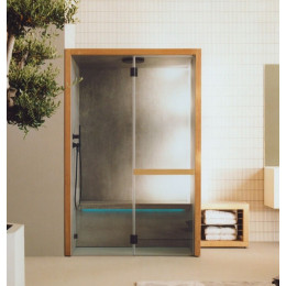 Хаммам, Effe, Natural H, шгв 1400*1050*2140, петли-слева, фурнитура-Matt Gun Metal PVD, отделки-осина, Gres Concreto Medium