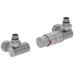 Автоматический терморегулятор, Сунержа, 3D, G 1/2" НР х G 3/4" НГ, набор, правый, цвет-сатин/сталь