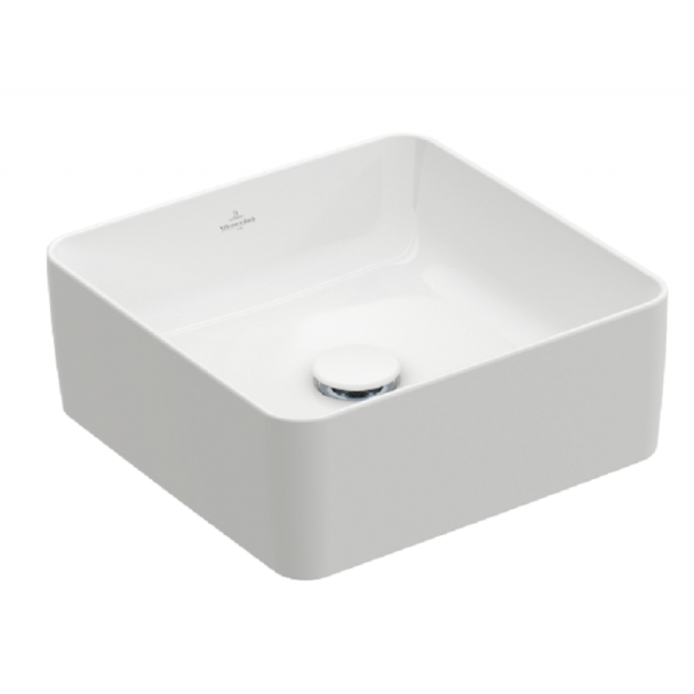 Раковина, Villeroy&Boch, Collaro, шгв 380*380*145, отверстия для смесителя-отсутствуют, CeramicPlus, цвет-Stone White