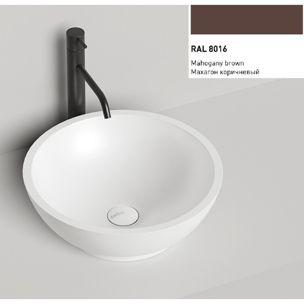 Раковина, Salini, Gloria, шгв 415*415*150, отверстия для смесителя-отсутствуют, цвет внутри и снаружи-RAL8016 матовый