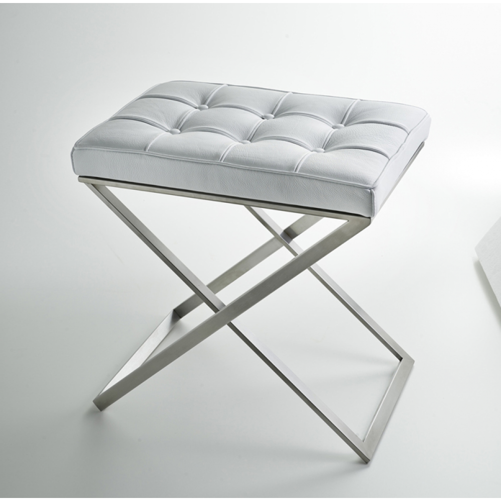 Стул, 3SC, Lino & Lone, со стежкой, шгв, 500*360*500, цвет-белая кожа/никель сатинированный матовый