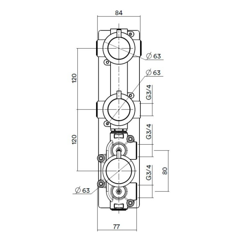 Внутренняя часть, Quadro design, FixKit, назначение-смеситель для душа термостатический с 2-мя запорными вентилями, сталь брашированная