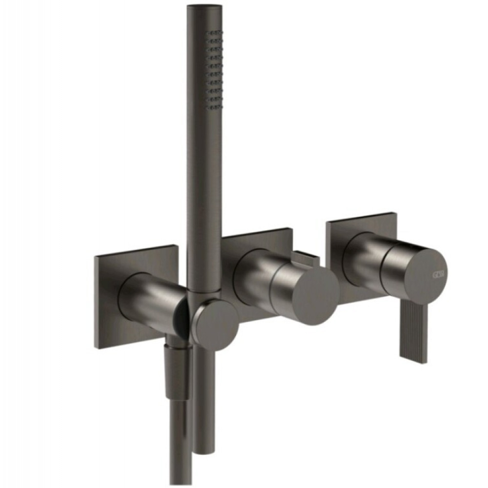 Смеситель для душа, Gessi, Inverco Rigato, на 2 потребителя, цвет-Black Metal Brushed PVD