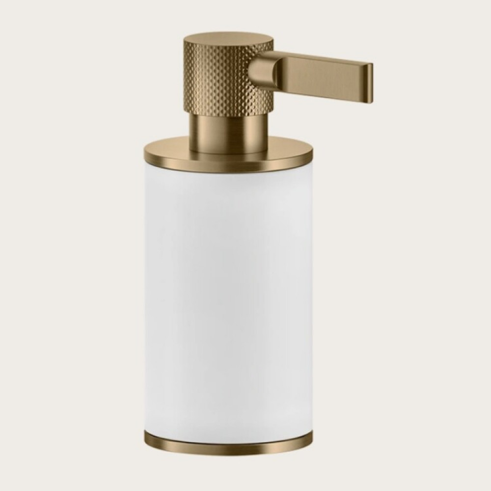 Дозатор для жидкого мыла, Gessi, Inciso, шгв 75*118*191, цвет дозатора-Warm Bronze Brushed PVD/белый