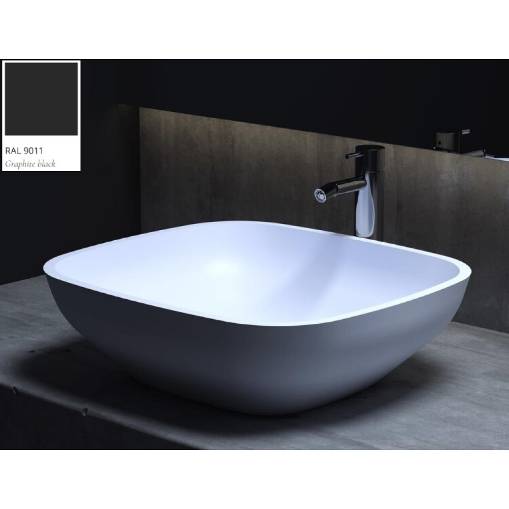 Раковина, Salini, Gloria, шгв 495*445*150, отверстия для смесителя-отсутствуют, цвет внутри и снаружи-RAL9011 матовый